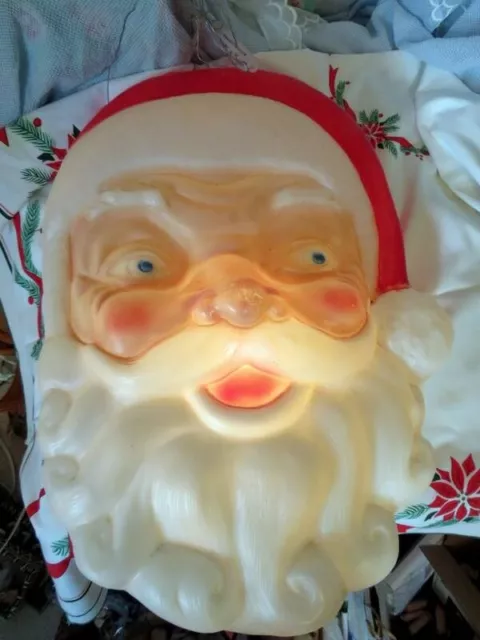 VINTAGE Lighted SANTA Claus FACE HEAD BLOW MOLD 27" CHRISTMAS ANTIQUE