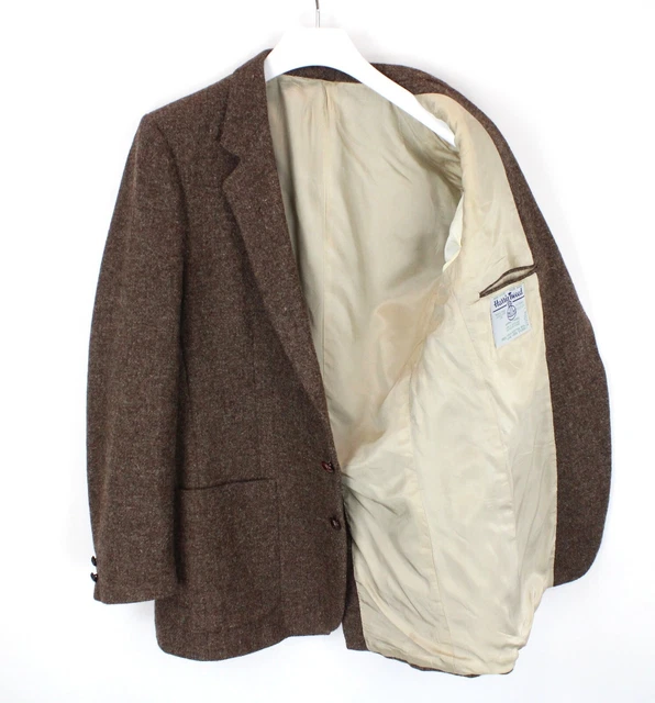 Harris Tweed Giacca Uomo ~ Medio Monopetto Lana Melange Marrone 5