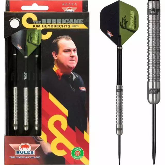 Bulls Kim Huybrechts Darts Set Steel Tip 22g 23g 24g grams 90% Tungsten Silver