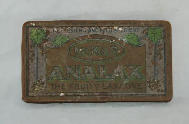 Antique Tin McK & R Analax The Fruity Laxative Tin Box McKesson & Robbins NY