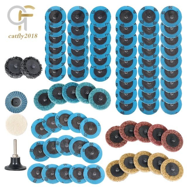 71Set 2" Roll Lock Sanding Discs Set W/ 1/4 Holder Die Grinder Quick Change Disc