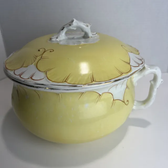 Antique Johnson & Brothers Chamber Pot Lid Royal Semi Porcelain Yellow Gold Trim