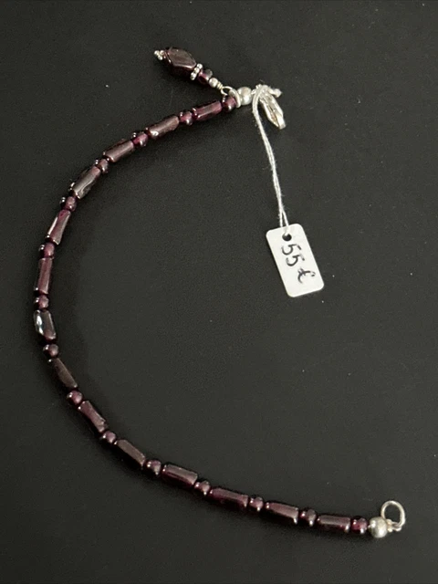 Bracelet Gourmette Ancien En Argent Massif 925 Avec Perle De Sugilite - Occasion