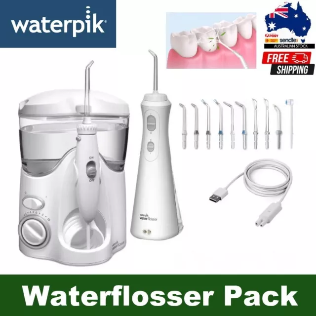 Waterpik Ultra & Travel Cordless Plus Water Flosser Pack +10 Accessory Tip