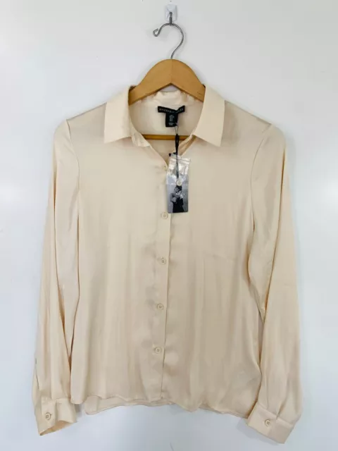 Sincerely Jules Women's Shirt Large Satin Ivory Button Up Top Long Sleeve NWT