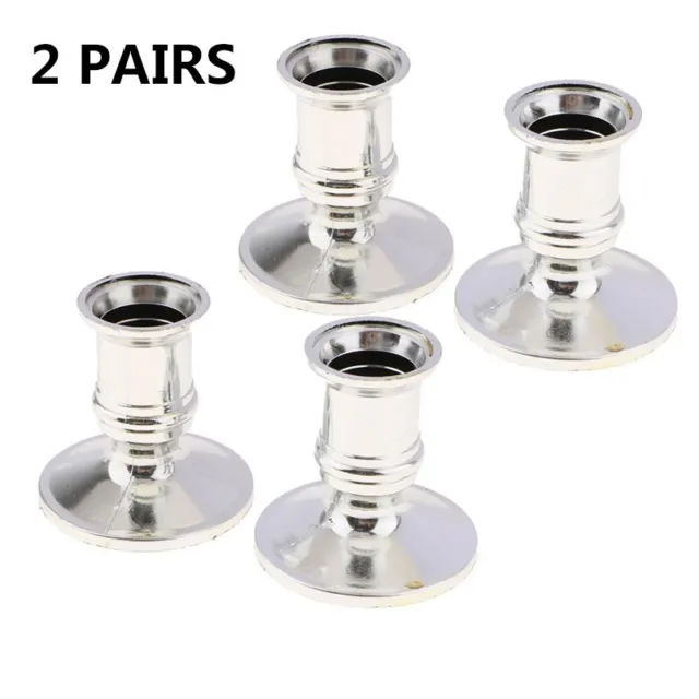 Set of 4 Stylish Silver Taper Candle Holders Ideal for Electronic Candles