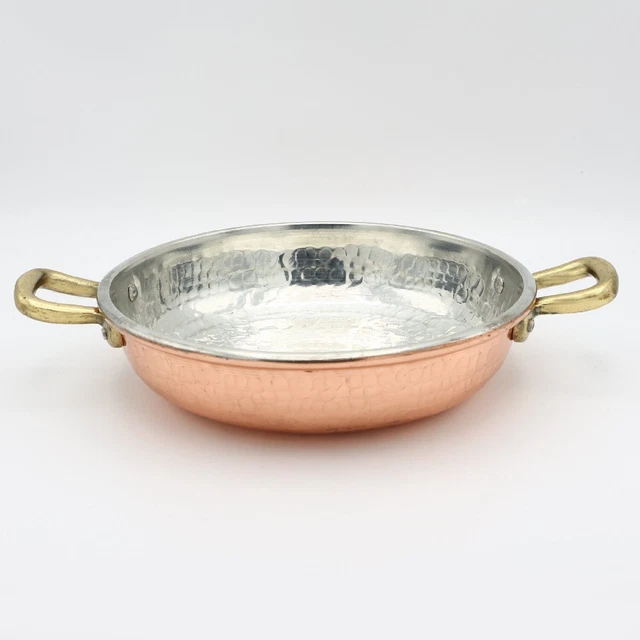 Casserole - Limics24 - Agnelli Alcu10628 Faitout Bas Cuivre 2 Poignées Laiton Lisse Étamé À