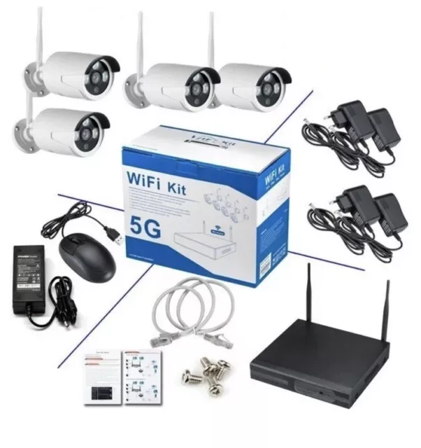 Kit Videosorveglianza Wireless Full Hd 4 Telecamere Wifi Remoto Ip 5G Dvr Nvr