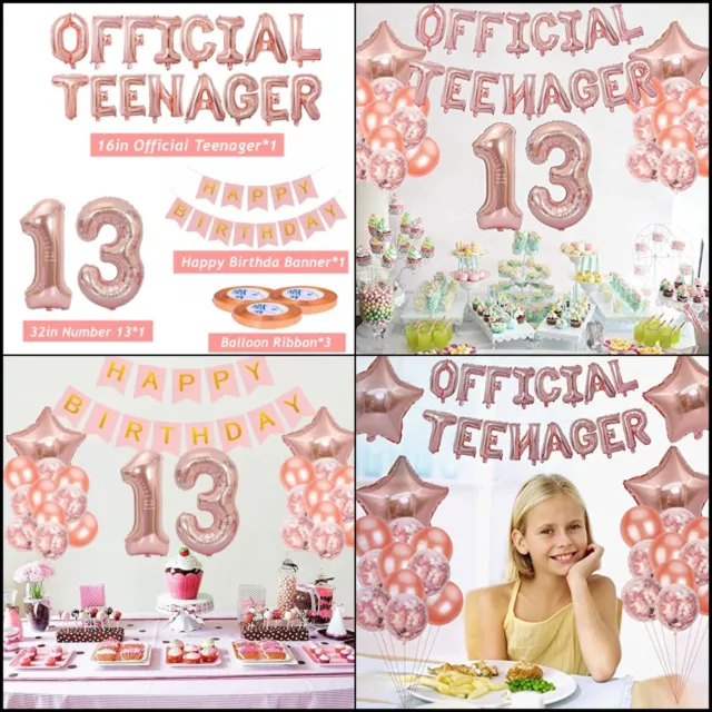 Elicola 13Th Birthday Decorations Rose Gold Official Teenager Balloons Banner wi