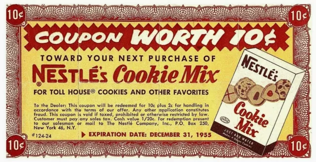 1955 Nestle's Cookie Mix Store Vtg Coupon Grocery 10 Cents Off Expired