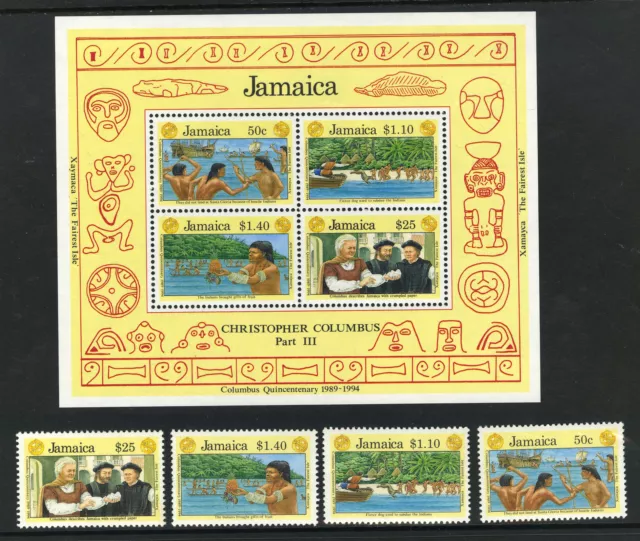 M13493 Jamaica 1991 SG802/5+MS806 - 1991 Columbus plus mini sheet.