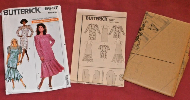 BUTTERICK 6697 Misses Loose-Fitting Pullover TUNIC or Dress w/flounce SZ 12-16 6