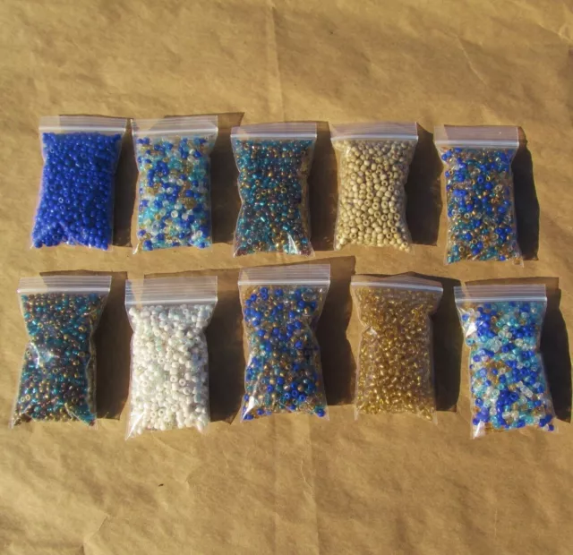 Lot 10 Bags BLUE GOLD WHITE SEED BEADS Craft Jewelry Making 6MM Over 1 POUND