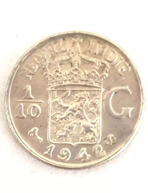 1942 S Netherland East Indies 1/10 Gulden BU  Silver 4788