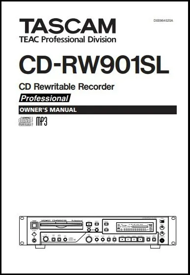 Tascam CD-RW901SL CD Recorder  Owner's Manual - 32lb paper & heavyweight covers