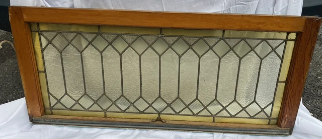 Vintage Leaded Stained Glass Sash Window 44”x19” Architectural Salvage