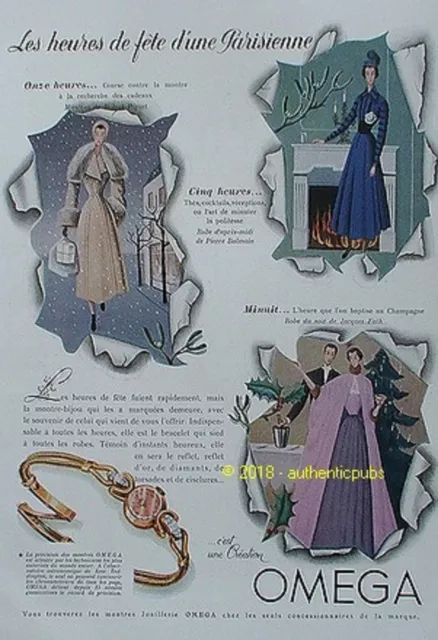Publicite Omega Montre Les Heures Parisienne Piguet Fath De 1948 French Ad Pub