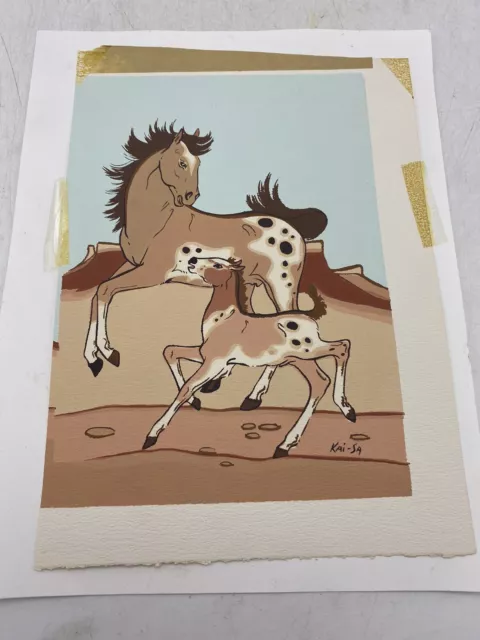 Silk Screen Print by Zuni Pueblo New Mexico Artist KAI SA Appaloosa Mare Colt