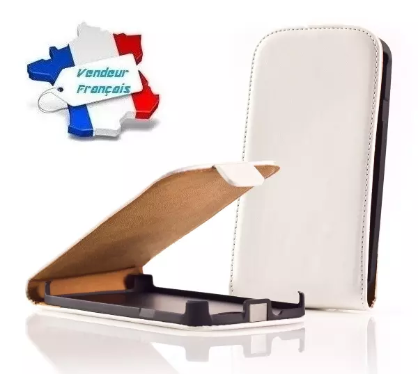 Housse Etui Coque Luxe Cuir Eco Slim Blanc Samsung GT i9190 Galaxy S4 Mini