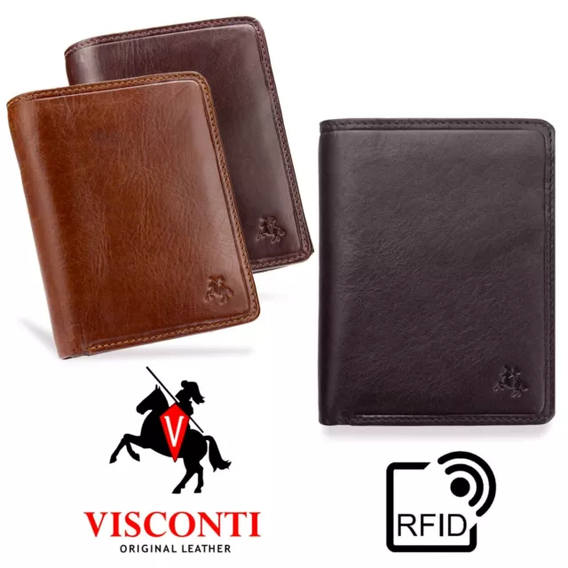 Mens Leather Wallet RFID Trifold Designer Quality Visconti New in Box TSC44 2