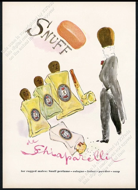 1947 Schiaparelli Snuff cologne after shave bottles Vertes art vintage print ad