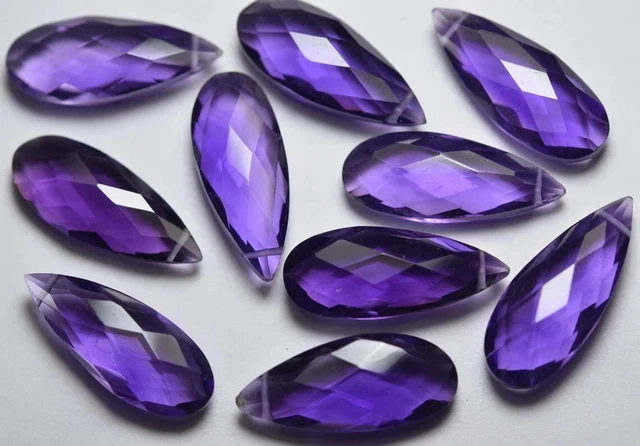 Purple Amethyst Quartz Faceted Almond shape 25x8 mm Side Drill 5 Matched Pair