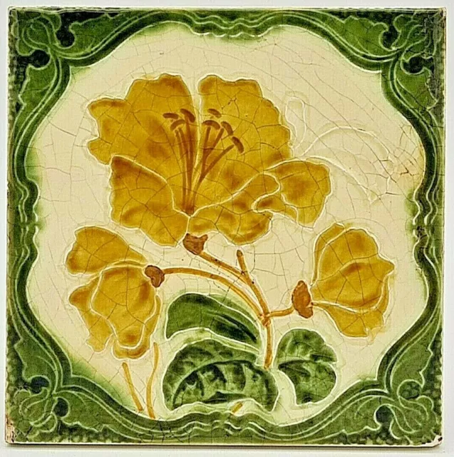 Antique Fireplace Art Nouveau Majolica Tile George Marsden C1900