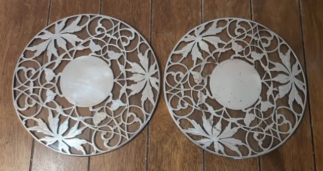 2 Sterling Silver Overlay Glass Trivets 8.75"