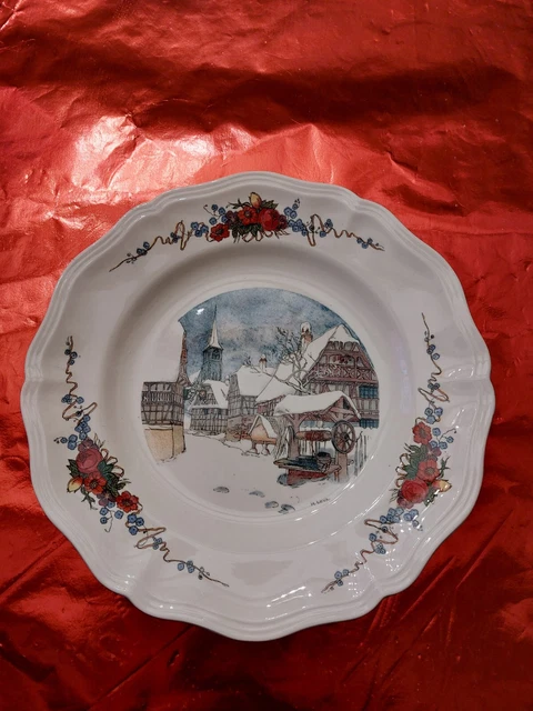 Belle Assiette  Alsacienne Plate  Ancienne D Obernai Sarreguemines Hivernal Puit