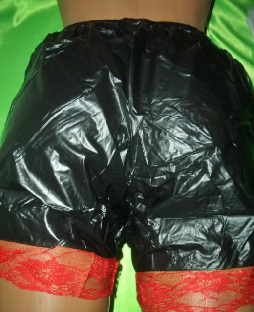 Gummihose Windelhose schwarz rote Spitze Gr. XL Gummi Panty PVC Schlüpfer (F2)