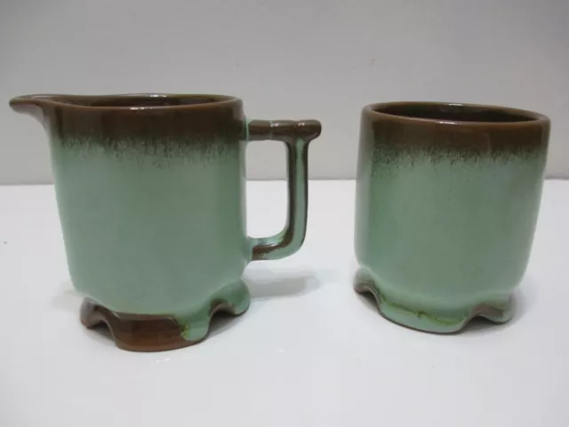 Vintage Frankoma Pottery Creamer 1A Sugar 1B Set Prairie Green Sapulpa Clay