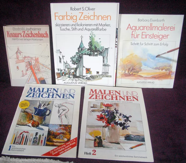 Zeichen- und Malbuch-Ratgeber 3 Bücher + 2 Hefte nagelneu und unbenutzt