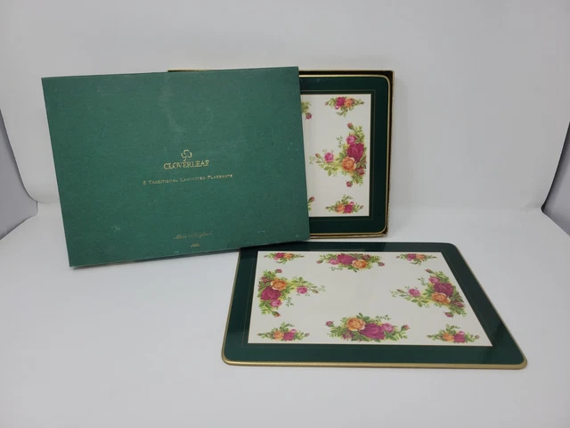 Vintage Cloverleaf Rose Pattern Place Mats - Cork Back - Made In UK - In Box