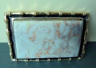 1970s Gold tone PEWTER BELT BUCKLE w Spectacular AGATE Rectangle Center Stone