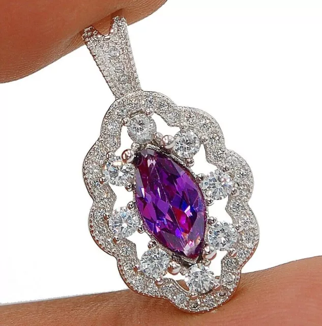 2KT Amethyst & weißer Topas 925 massiv Sterlingsilber Anhänger Schmuck YB2-1