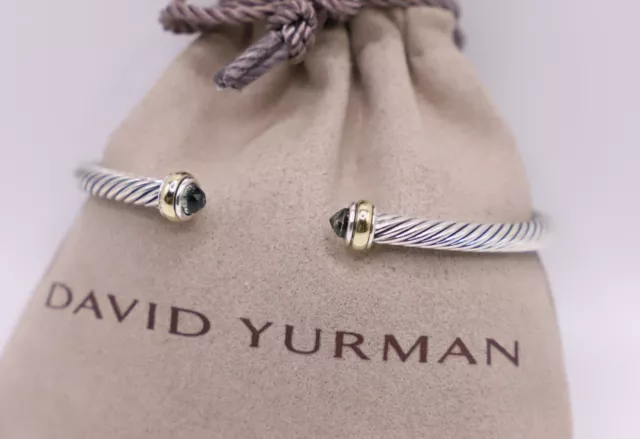 David Yurman Silver 4mm Cable Classics Prasiolite & 18k Gold Bracelet