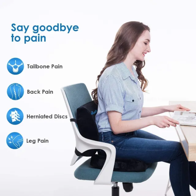 Qutool Orthopedic Pillow Seat Cushion & Back Lumbar for Car & Office Memory Foam 2