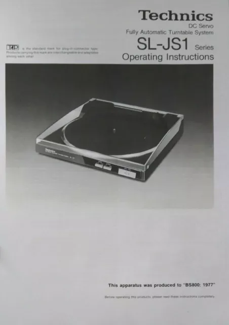 Technics - SL-JS1 Turntable System - Operating Instruction - USER MANUAL