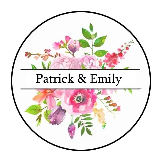 30 Floral Wedding Bridal Shower Stickers 1.5" Round Personalized Flowers