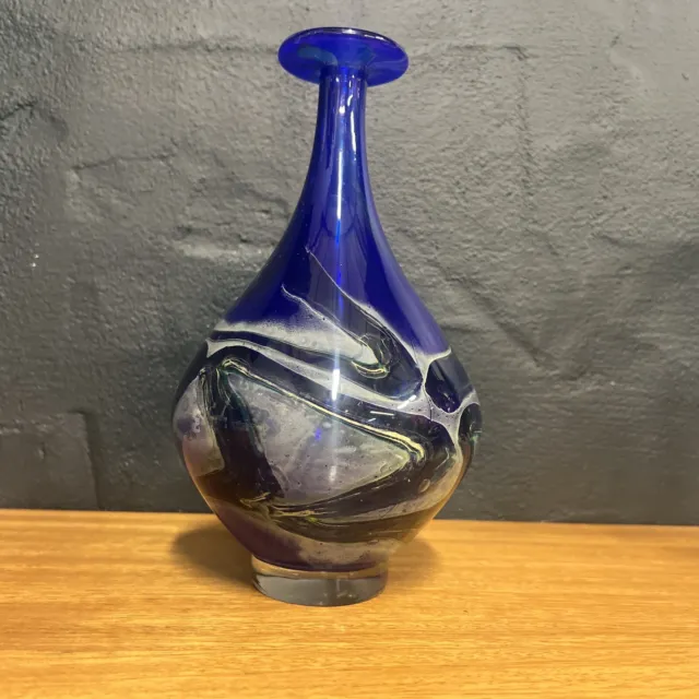 Mtarfa Glass Vase Maltese Blue Glass Swirl Vase Signed Base B183
