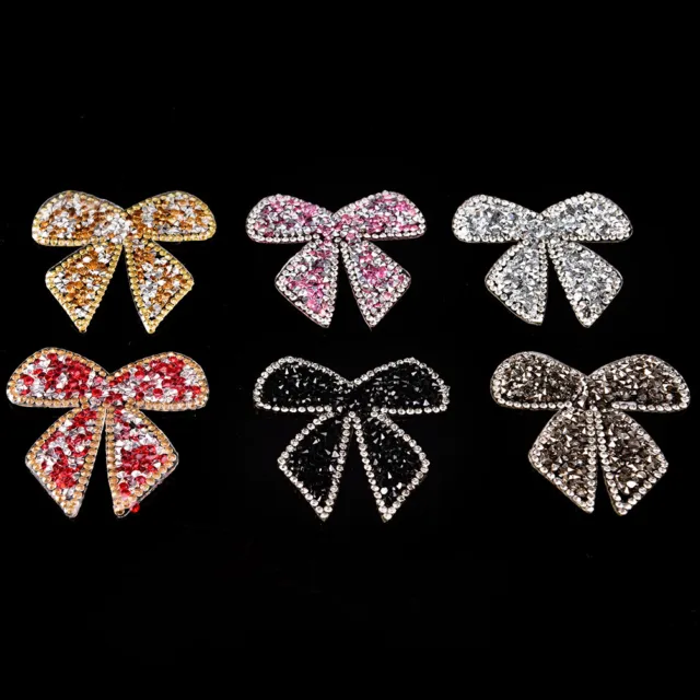 Rhinestones Bow Embroidered Patch Iron on Sewing Crystal Applique For Jeans-HO