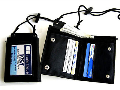 Genuine Leather ID Badge Holder Lanyard Credit Card Zip Bifold Holder Neck Strap 3