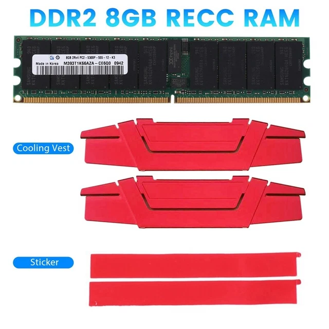 DDR2 8GB 667Mhz RECC RAM+Cooling Vest PC2 5300P 2RX4 REG ECC Server Memory  C1I4