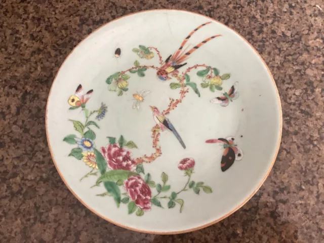 Antique Chinese Handpainted Birds Famille Verte Celadon Porcelain Plate Signed