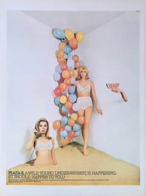 Vintage Print Ad 1966 Plaza 8 Dots Daffy Beautiful Women Bra Panties Balloons