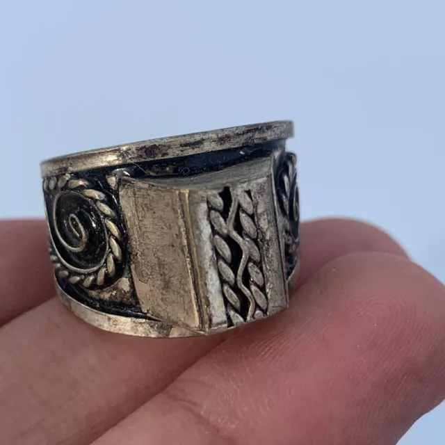 Very Rare Ancient Viking Ring Old Solid Silver Color Engraved Authentic Artifact