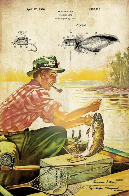 Vintage Fly Fishing Lures Patent Art Print 11x17 Trout Cabin Lodge Wall Decor