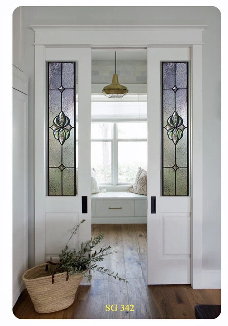 Beautiful Leaded glass pocket Solid Wood Doors 3/4 Glass  raised Bottom Panel
