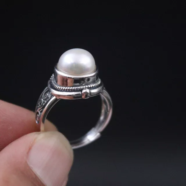 Solid 925 Sterling Silver Ring Mother Of Pearl For Women Rings US 5-9 Adjust