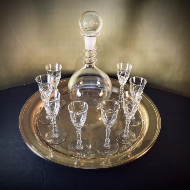 Decanter And Eight Crystal Cordials Stemwares